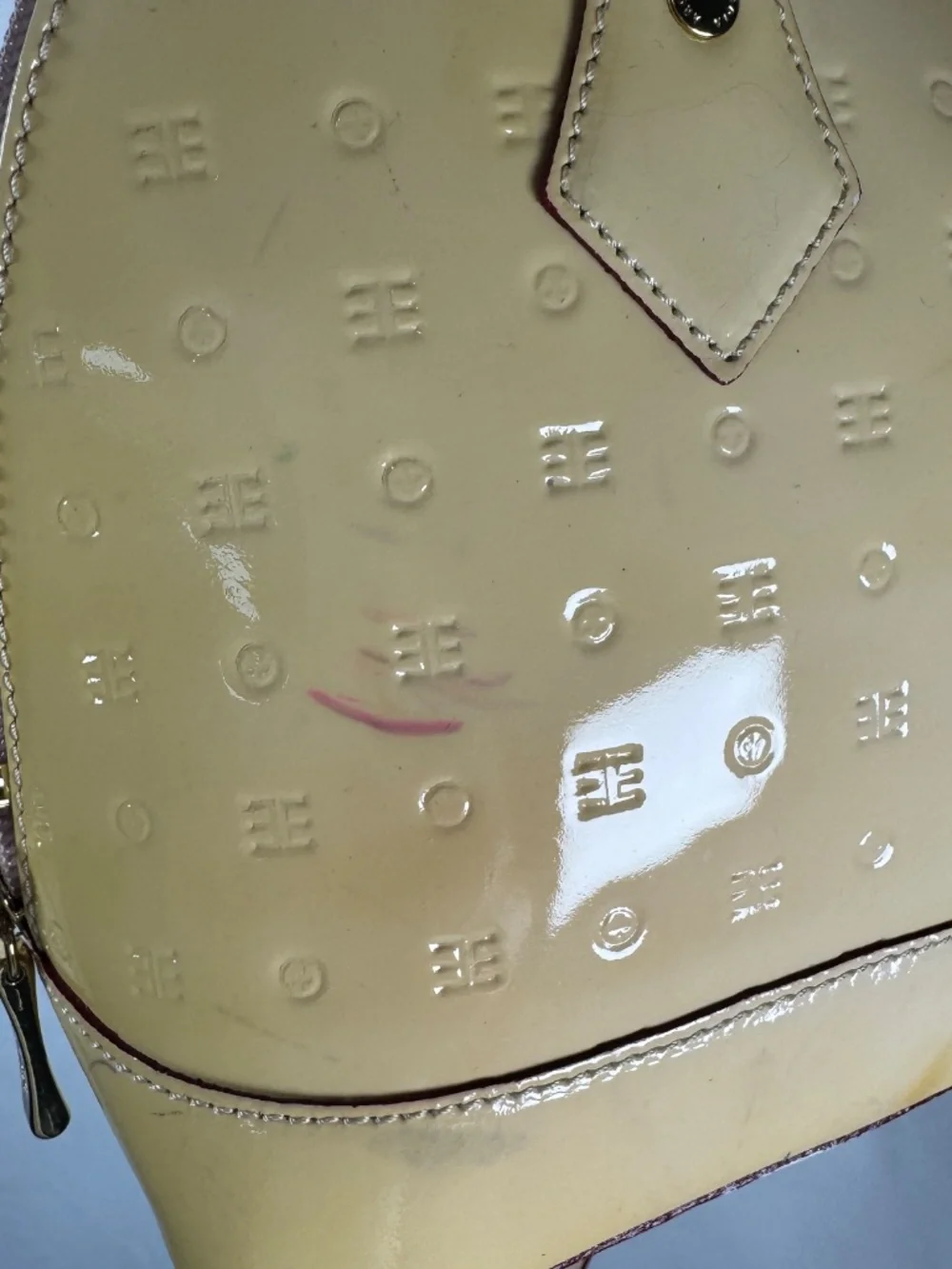 Arcadia Cream Embossed Patent Leather Satchel Bag Made in Italy